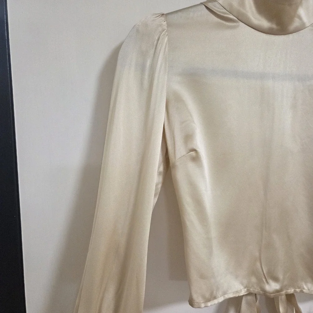 Reformation Cielo Silk Satin Open Back Tie Top Ivory XS NWT Romantic Blouse